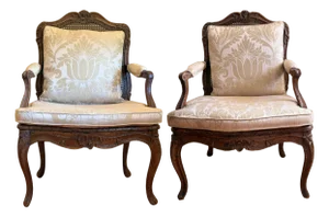 Pair of Original 18th Century Antique Regence Fauteuil Arm Chairs in Beechwood