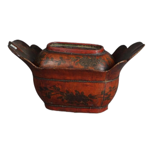 Antique Chinese Figural & Polychromed Wooden Basket Circa 1920