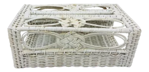 Vintage White Wicker Tissue Box Holder