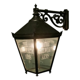 Large Wall Hanging Pub Lantern in Glass and Metal, 1960 For Sale