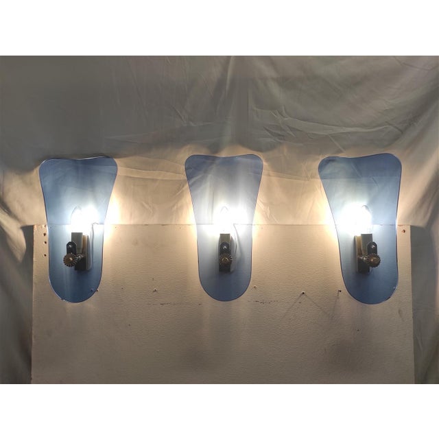 Italian Blue Glass Wall Lamps, 1950, Set of 3 For Sale - Image 11 of 13