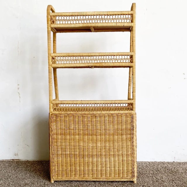 Boho Chic Rattan and Wicker Etagere For Sale - Image 9 of 10