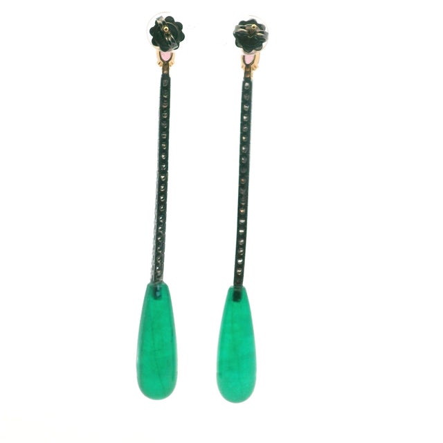 Metal Italian 18k Two-Tone Tourmaline and Diamond Long Drop Earrings, Pair For Sale - Image 7 of 11