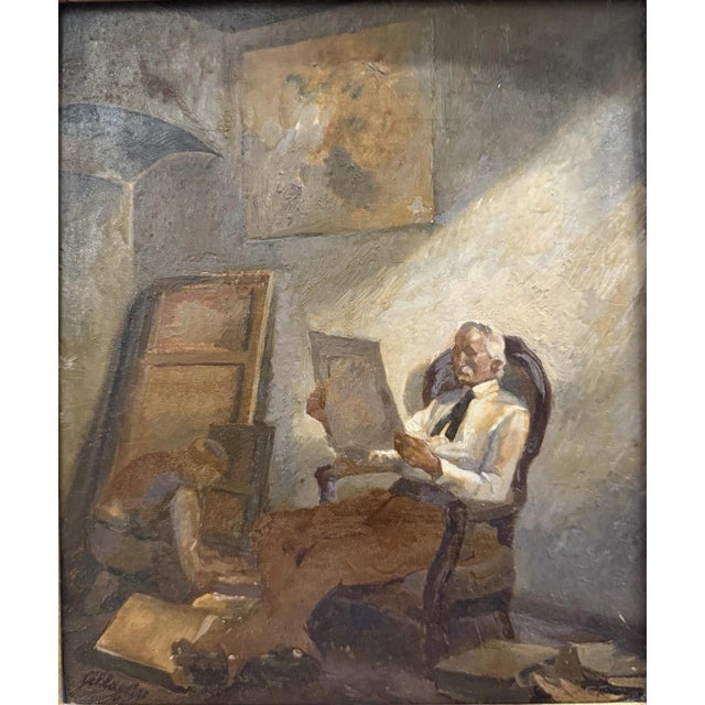 Karl Schlageter, Painter in the Studio, Oil Painting on Canvas For Sale - Image 13 of 13
