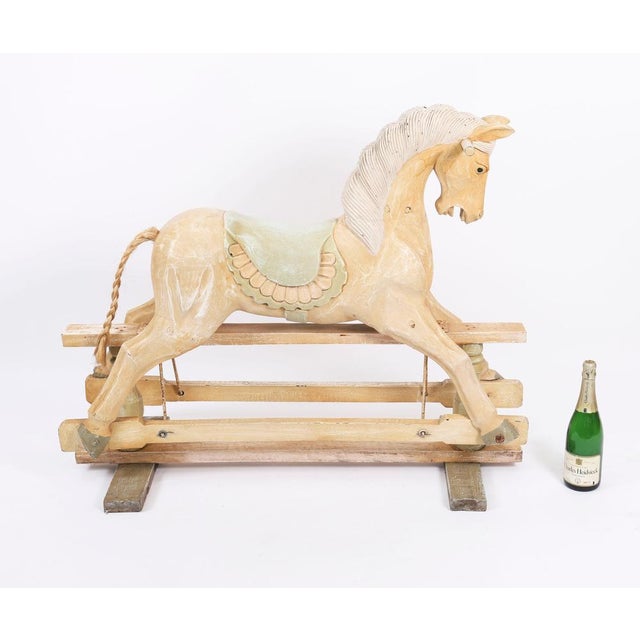 Mid-Century French Blond Polychromed Rocking Horse, 1940s For Sale - Image 12 of 13