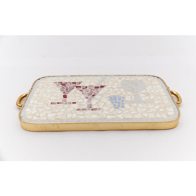 Mid-Century Modern Ceramik Mosaic and Brass Portable Serving Tray, Italy, 1950s For Sale - Image 3 of 7