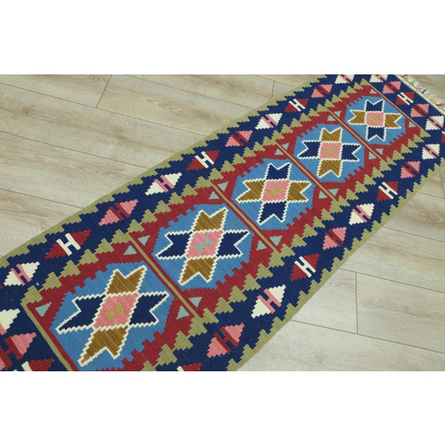 Blue 1970s Scandinavian Blue Cappadocia Kilim Runner Rug For Sale - Image 8 of 13