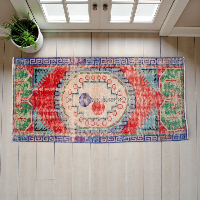 Shabby Chic 1980s Hand Knotted Turkish Rug. Floral Colorful Small Area Rug, Bath Mat, Kitchen Decor 2'2" X 4'5" For Sale - Image 3 of 13