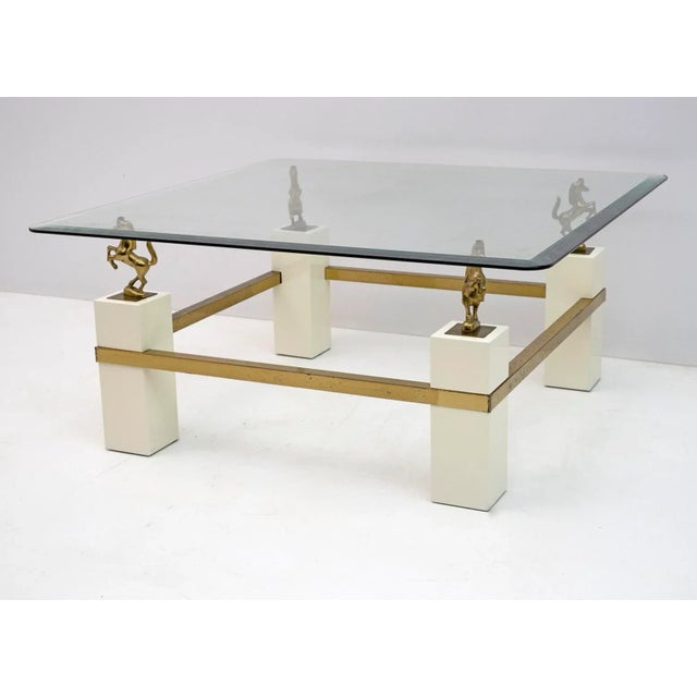 Mid-Century Modern Mid-Century French Coffee Table with Brass Horses from Maison Charles, 1970s For Sale - Image 3 of 11