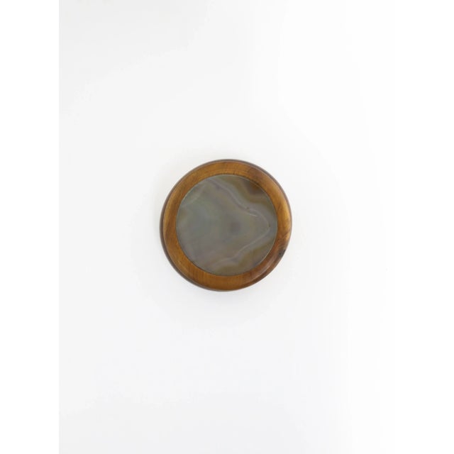 A Brazilian wood and agate onyx round jewelry or trinket box, in the Modern style/Post-Modern period, circa late 20th...