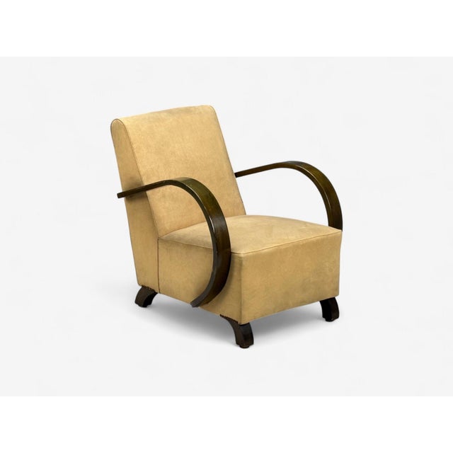 Mid-Century Modern Pair of Vittorio Valabrega, Beige Velvet, Bentwood, Lounge Chairs, Italy, 1940s For Sale - Image 3 of 15