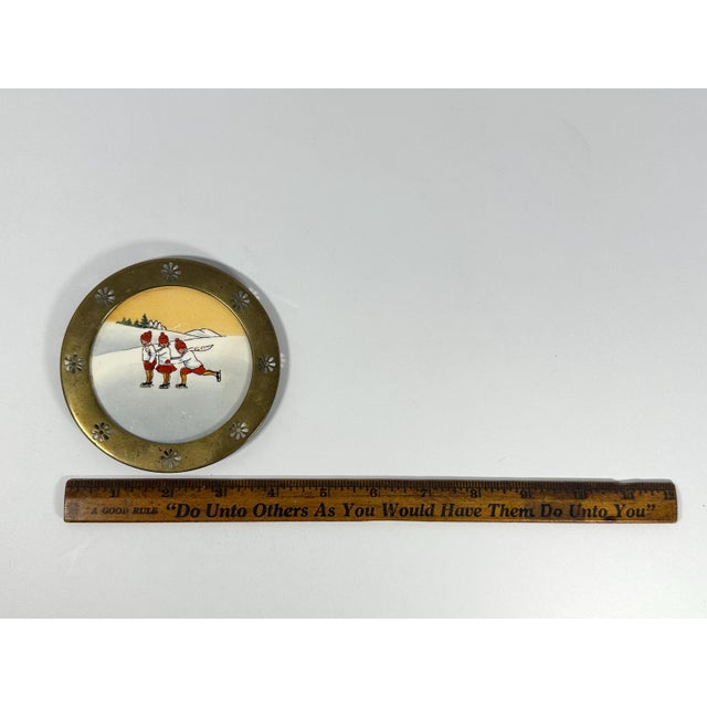 White German Brass Framed Porcelain Plate: Hand Painted Skating Children For Sale - Image 8 of 8