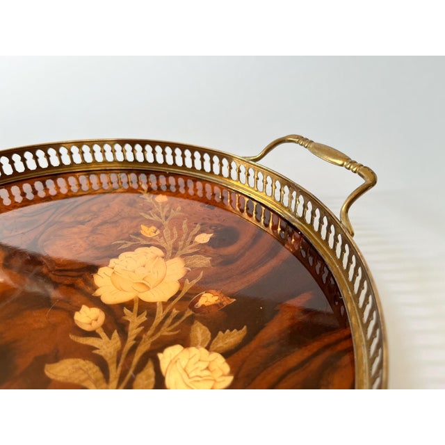 vintage Italian marquetry serving tray, likely from the mid-20th
