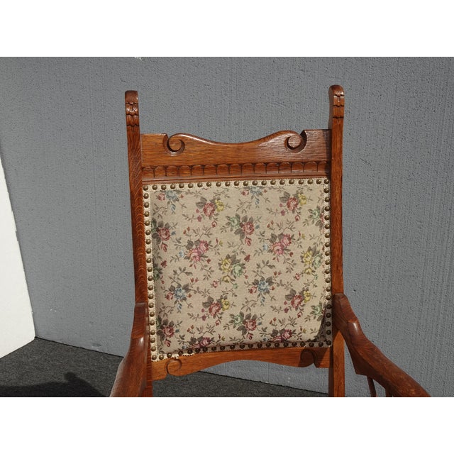 Vintage Oak Cane French Country Arm Chair W Tapestry Backrest Fabric For Sale - Image 4 of 12