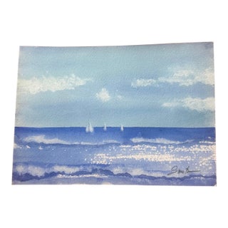 “Sails on the Horizon” Signed Original Watercolor Seascape by Nancy Smith For Sale