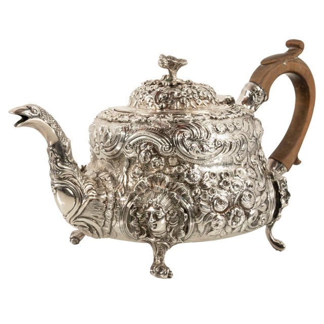 Antique George III Sterling Silver Rococo Teapot London John Wakefield 1819 For Sale - Image 12 of 16