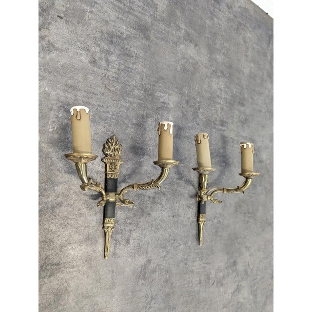 Empire Gilt Wall Sconces, Set of 2, in Very Good conditions. Designed before 1890 European Plug (up to 250V).The wiring of...