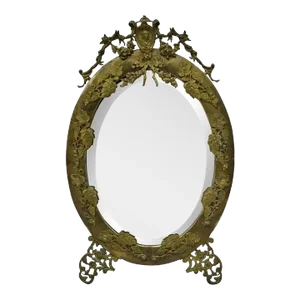 Antique French Victorian Brass Frame Bronze Ormolu Oval Beveled Glass Mirror