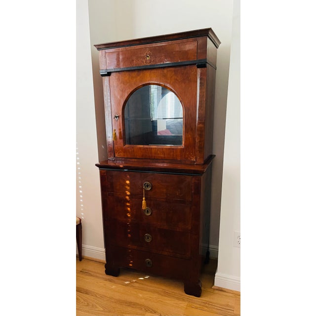 Early Biedermeier pristine original Viennese Display case, 4 drawers commode that opens not a desk, original blown glass,...