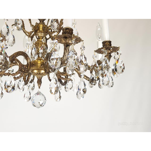 Antique 8 Light Glowing Glistening Gleaming Brass Cut Lead Crystal Chandelier For Sale - Image 4 of 11