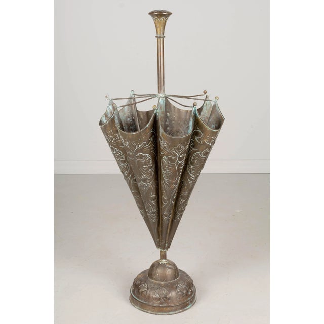 French Embossed Brass Umbrella Stand For Sale - Image 4 of 12
