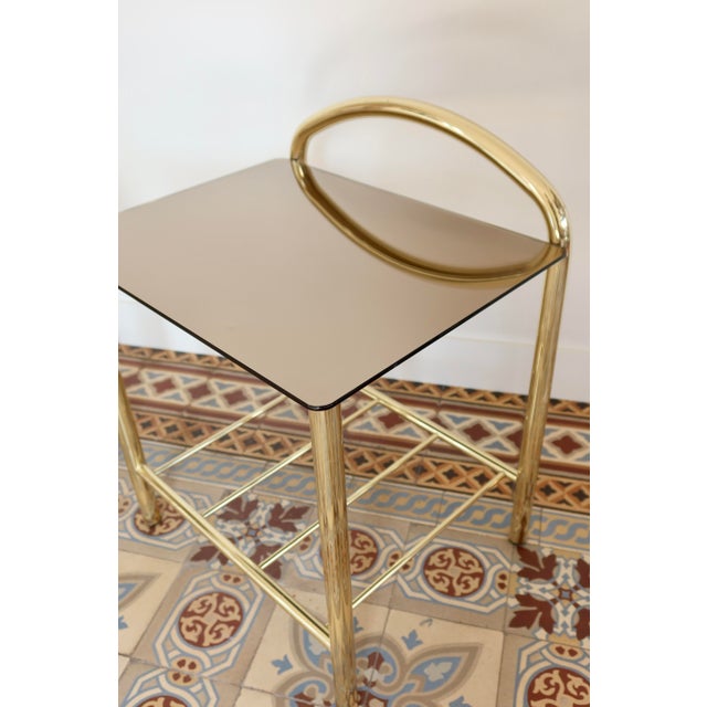 Vintage Gold-Tone Metal and Smoked Mirrored Glass Bedside Tables, 1970s, Set of 2 For Sale - Image 6 of 10