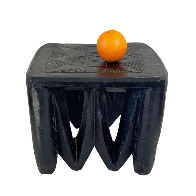 Vintage Black African Nupe Stool Nigeria 13" W by 10.75" H For Sale - Image 4 of 6