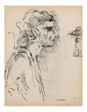 Serge Fontinsky, Portrait, China ink, Mid-20th Century