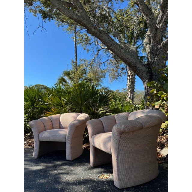 Pink Vintage Postmodern Sculptural Lounge Chairs, Pair – Oversized Upholstered Accent Chairs For Sale - Image 8 of 8