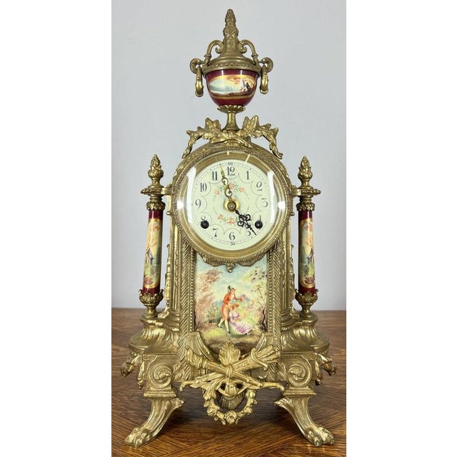 Lancini Imperial Ormolu Porcelain Gilt Brass Mantle Clock Garniture, Set of 3 For Sale - Image 3 of 17