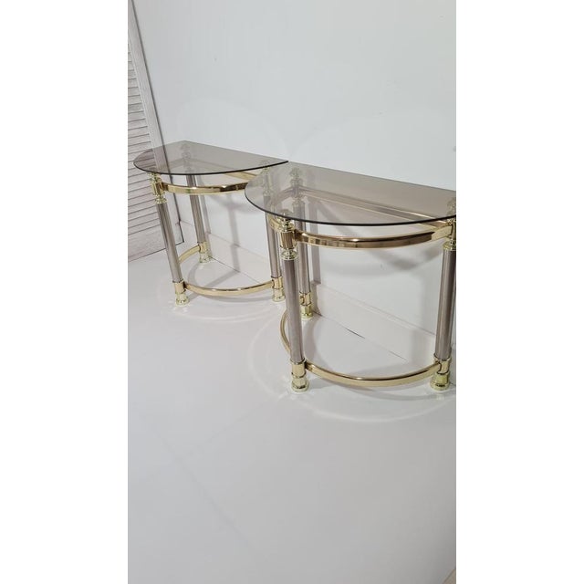 1970s Hollywood Regency Side Tables in Smoked Glass and Gold Brass, 1970s, Set of 2 For Sale - Image 5 of 12