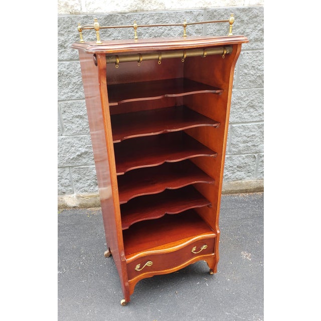 Wood Hollywood Regency Open Front and Galleried Cherry Sheet Music on Wheels For Sale - Image 7 of 11