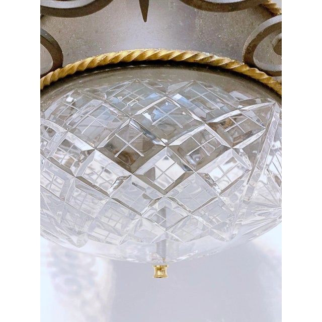 Traditional Italian Iron Fram Flush Mount Glass Light Fixture For Sale - Image 3 of 11