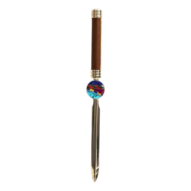 David Rosales Letter Opener Leather Gemstone Navajo Southwest Crafted For Sale
