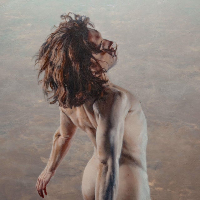 Figurative Rising by Dave Seeley | Oil on Canvas on Panel Nude figure ascending in a neutral background. For Sale - Image 3 of 5