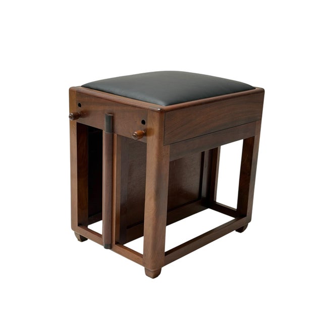 Art Deco Amsterdamse School Stool with Adjustable Leather Seat, 1920s For Sale - Image 4 of 14