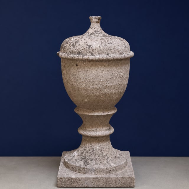 This 19th-century Belgian blue stone finial is a striking architectural accent distinguished by its classical urn form and...