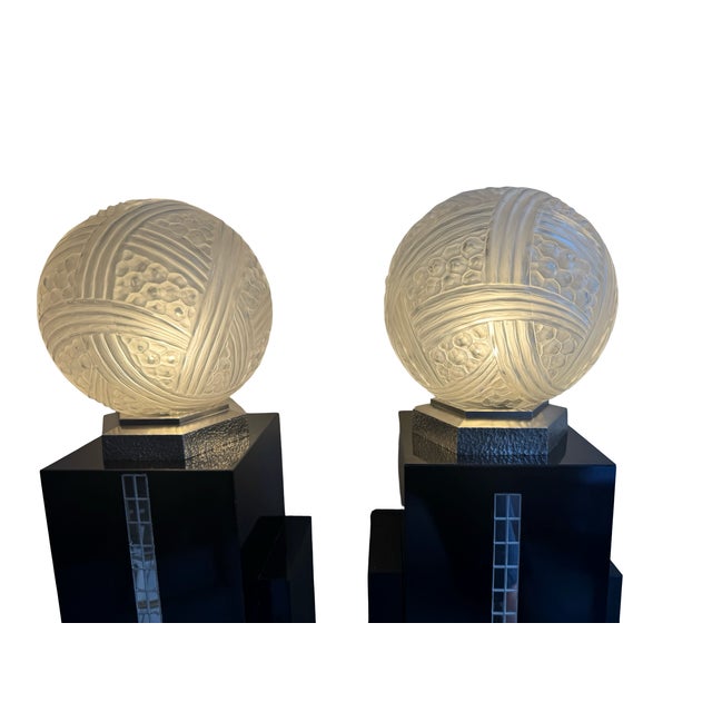 1920s Art Deco Bronze Ball Lamps from Hettier & Vincent Turban, 1930s, Set of 2 For Sale - Image 5 of 18