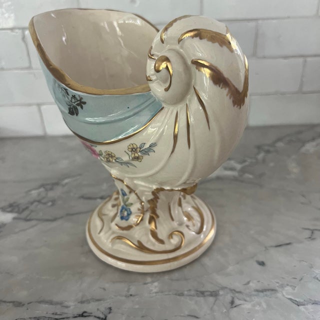 Beautiful antique or vintage Victorian-style porcelain centerpiece vase, jardinière, or planter featuring a shell- or...