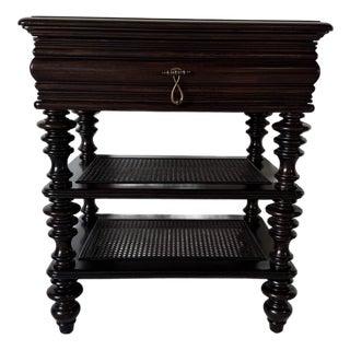 Tommy Bahama Royal Kahala Haven Nightstand in Tobacco Brown Mahogany & Cane For Sale
