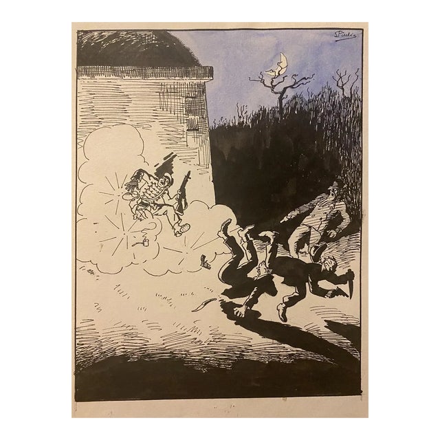 Unknown - the Outbreak - Original China Ink and Watercolor - 1950s For Sale