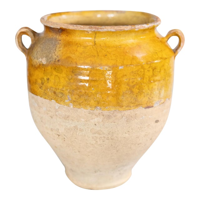 19th Century French Glazed Yellow Confit Pot For Sale