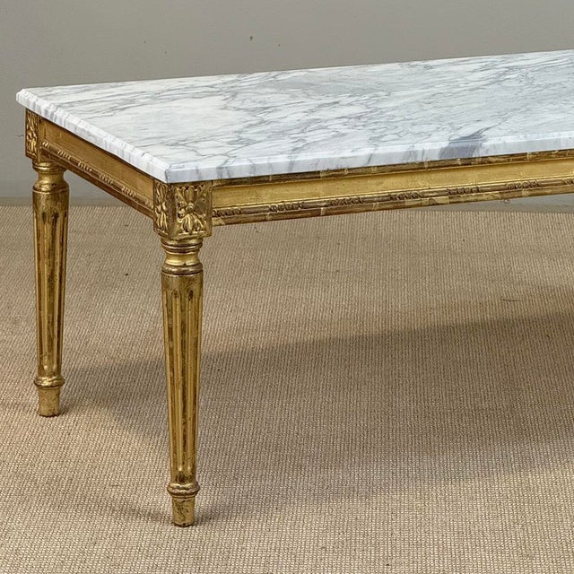 French Louis XVI Giltwood Coffee Table With Carrara Marble For Sale - Image 12 of 18