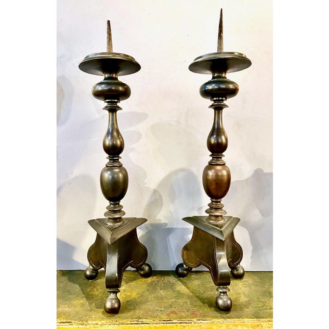 Pair Baroque Bronze Candlesticks For Sale - Image 11 of 11