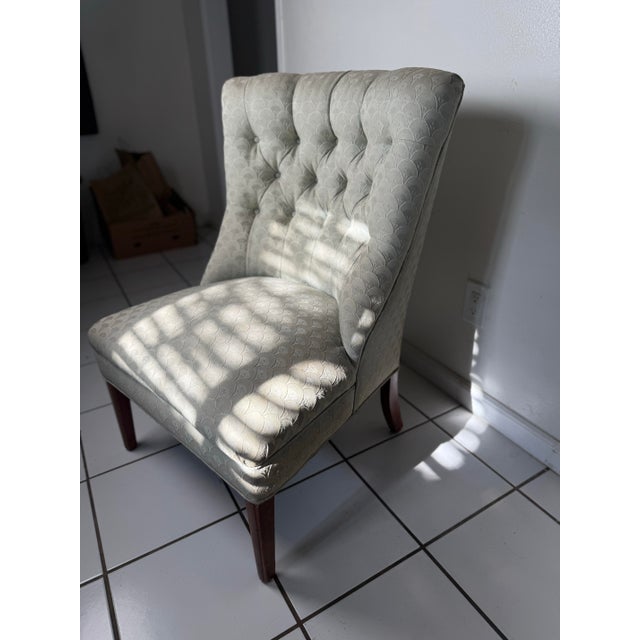 Hollywood Regency Vintage Sage Green Tufted Slipper Chair For Sale - Image 3 of 4