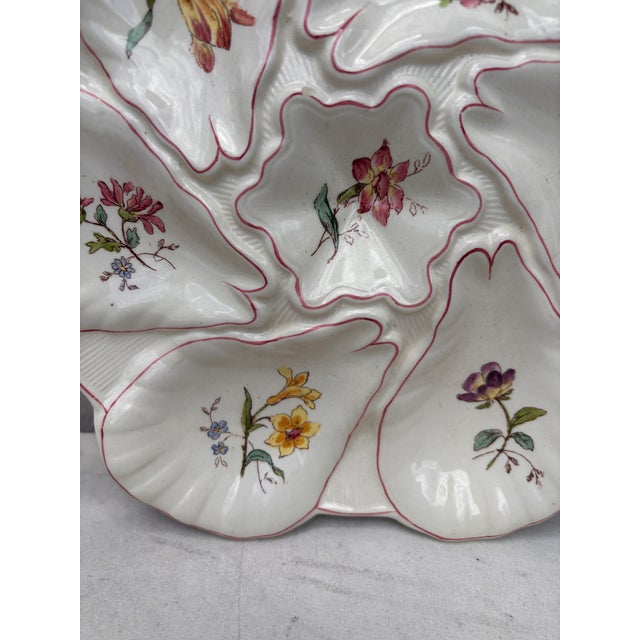 1900 - 1909 Majolica Flowers Oyster Plate Longchamp, Circa 1900 For Sale - Image 5 of 7