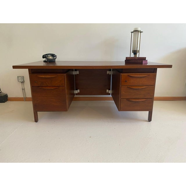 Jens Risom Mid Century Walnut Wood Executive Desk 1960s For Sale - Image 11 of 12