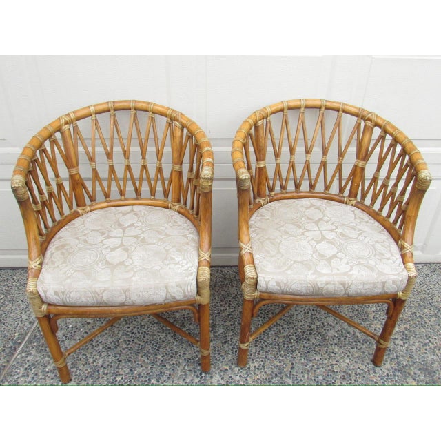 Contemporary Pair of Vintage McGuire Rattan Barrel-Back Armchairs For Sale - Image 3 of 17