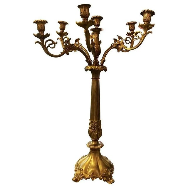 French 7 Light Bronze Candelabras - a Pair For Sale - Image 4 of 7