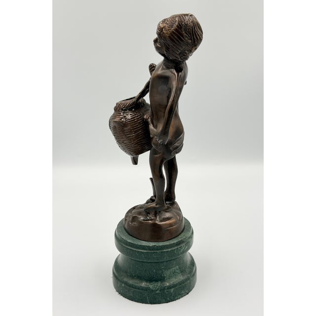 Auguste Moreau Early 20th Century Replica Auguste Moreau Bronze the Water Bearer Sculpture on Marble Base For Sale - Image 4 of 7